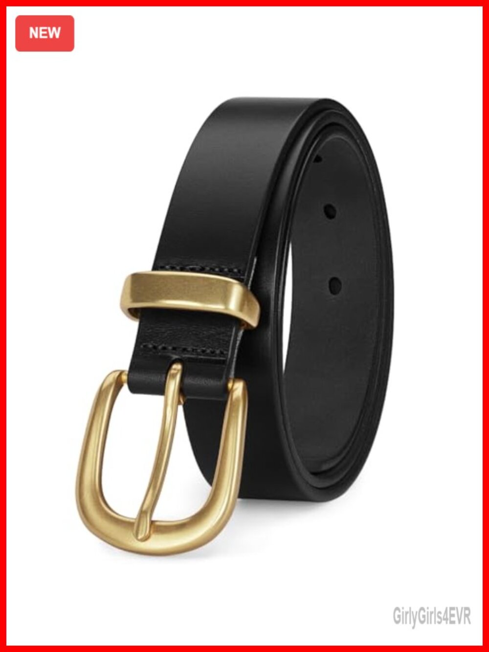 Women's Full Grain Leather Belt 1.1" Wide Gold Buckle Pin Buckle Gift Box